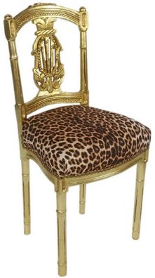 Casa Padrino Barock Damen Stuhl Leopard / Gold 40 x 35 x H. 85 cm - Handgefertigter A
