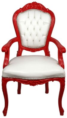Casa Padrino Luxus Barock Esszimmer Stuhl mit Armlehnen Weiß / Rot - Handgefertigter