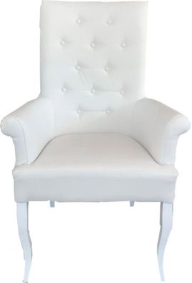 Casa Padrino Chesterfield Neo Barock Esszimmer Stuhl Weiß / Weiß Kunstleder mit Arml