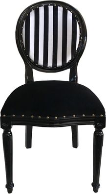 Casa Padrino Luxus Barock Medaillon Esszimmer Stuhl Schwarz Weiß Streifen / Schwarz -