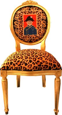 Casa Padrino Barock Medaillon Luxus Esszimmer Stuhl Leopard / Gold Napoleon - Luxs Ko
