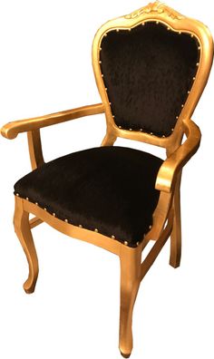 Casa Padrino Barock Luxus Esszimmer Stuhl mit Armlehnen Schwarz / Gold