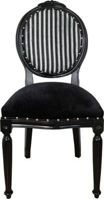 Casa Padrino Barock Medaillon Luxus Esszimmer Stuhl ohne Armlehnen in Schwarz / Silbe