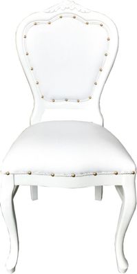 Casa Padrino Barock Luxus Esszimmer Stuhl Weiß Kunstleder / Weiß - Handgefertigte Möb