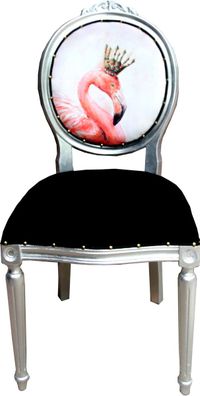 Casa Padrino Barock Luxus Esszimmer Stuhl Flamingo / Silber mit Bling Bling Glitzerst