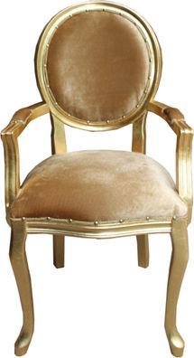 Casa Padrino Barock Luxus Esszimmer Medaillon Stuhl mit Armlehnen Gold Samtstoff / Go