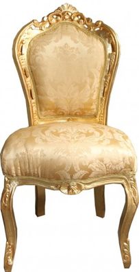 Casa Padrino Barock Esszimmer Stuhl Gold Blumen Muster / Gold ohne Armlehnen - Antik