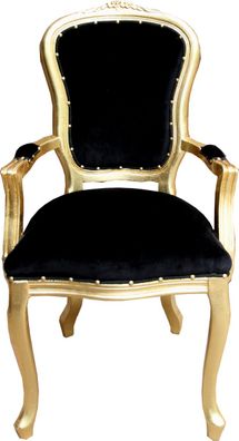 Casa Padrino Barock Luxus Esszimmer Stuhl mit Armlehnen Schwarz / Gold