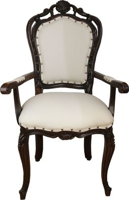 Casa Padrino Luxus Barock Esszimmer Stuhl in leicht Creme/ Braun mit Armlehnen