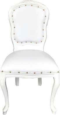 Casa Padrino Barock Luxus Esszimmer Stuhl Weiß Kunstleder / Weiß Mod Antibes