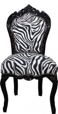 Casa Padrino Barock Esszimmer Stuhl ohne Armlehnen Schwarz / Zebra - Antik Möbel Zebr