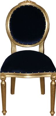 Casa Padrino Barock Medaillon Luxus Esszimmer Stuhl ohne Armlehnen in Royalblau / Gol