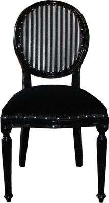 Casa Padrino Barock Medaillon Luxus Esszimmer Stuhl ohne Armlehnen in Schwarz / Silbe