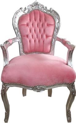 Casa Padrino Barock Esszimmer Stuhl mit Armlehnen Hellrosa / Silber - Möbel Antik Sti