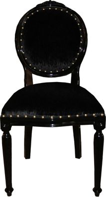 Casa Padrino Barock Medaillon Luxus Esszimmer Stuhl ohne Armlehnen in Schwarz / Schwa