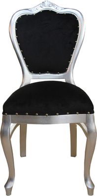Casa Padrino Barock Luxus Damen Stuhl Schwarz / Silber - Damen Schminktisch Stuhl - L