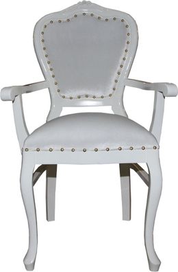 Casa Padrino Barock Luxus Damen Stuhl mit Armlehnen Weiss / Weiss - Damen Schminktisc