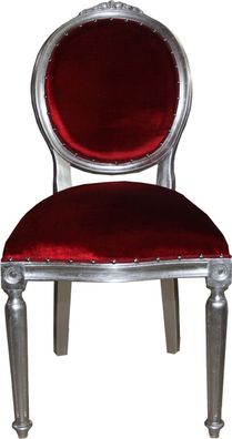 Casa Padrino Barock Medaillon Luxus Esszimmer Stuhl ohne Armlehnen in Bordeaux / Silb