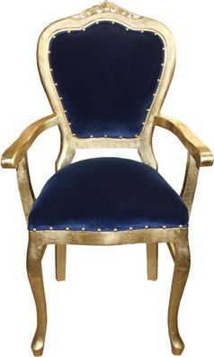 Casa Padrino Barock Luxus Stuhl mit Armlehnen Royalblau/ Gold