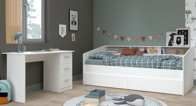 Kinderzimmer Jugend Möbel Set Stauraumbett 90x200 und Schreibtisch weiß Parisot Sleep