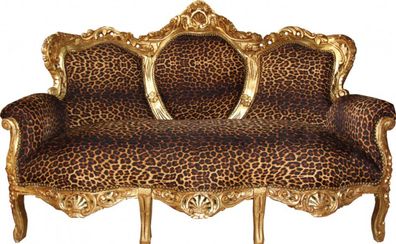 Casa Padrino Barock 3er Sofa "King" Leopard/ Gold - Antik Möbel