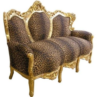 Casa Padrino Barock Sofa Garnitur "King" Leopard/ Gold Cocuh Wohnzimmer Möbel