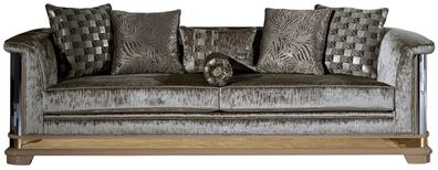 Casa Padrino Luxus Art Deco Sofa Silber / Schwarz / Beige / Gold 249 x 93 x H. 72 cm