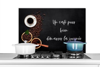 Spritzschutz Küchenrückwand - 80x55 cm Sprichwörter - Zitate - Un café pour bien déma
