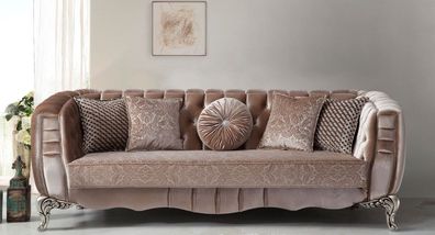 Casa Padrino Luxus Barock Sofa Rosa / Silber 235 x 103 x H. 82 cm - Barockstil Wohnzi