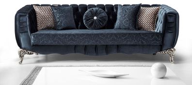 Casa Padrino Luxus Barock Sofa Blau / Silber 235 x 103 x H. 82 cm - Barockstil Wohnzi