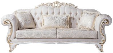 Casa Padrino Luxus Barock Wohnzimmer Sofa mit dekorativen Kissen Creme / Weiß / Gold