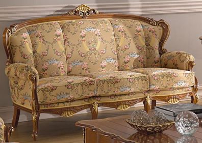 Casa Padrino Luxus Barock Wohnzimmer Sofa mit Blumenmuster Beige / Mehrfarbig / Braun