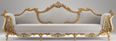 Casa Padrino Luxus Barock Wohnzimmer Samt Sofa Grau / Antik Gold 332 x 100 x H. 115 c