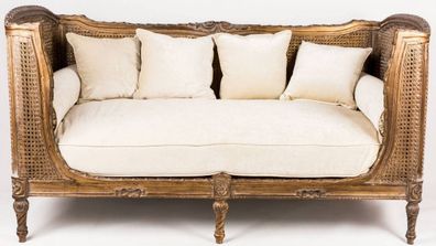 Casa Padrino Luxus Barock Sofa mit Kissen Braun / Elfenbeinfarben 187 x 89 x H. 103 c