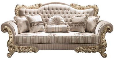 Casa Padrino Luxus Barock Sofa mit Glitzersteinen und dekorativen Kissen Beige / Gold