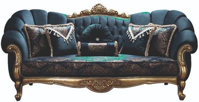 Casa Padrino Luxus Barock Sofa Blau / Gold 220 x 90 x H. 110 cm - Prunkvolles Wohnzim