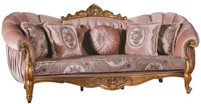 Casa Padrino Luxus Barock Sofa Rosa / Gold 220 x 90 x H. 110 cm - Prunkvolles Wohnzim