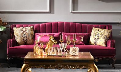 Casa Padrino Luxus Barock Sofa Lila / Schwarz / Gold 242 x 103 x H. 90 cm - Prunkvoll