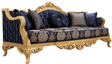 Casa Padrino Luxus Barock Sofa mit Glitzersteinen und dekorativen Kissen Dunkelblau /
