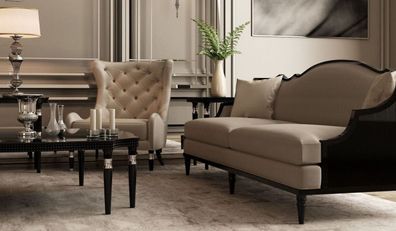 Casa Padrino Luxus Art Deco Sofa Grau / Schwarz 260 x 87 x H. 100 cm - Art Deco Wohnz