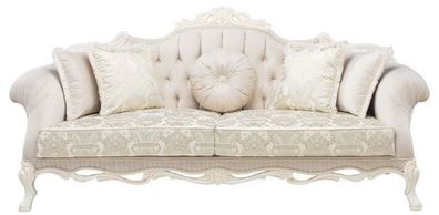 Casa Padrino Luxus Barock Wohnzimmer Sofa mit dekorativen Kissen Hellrosa / Weiß / Be