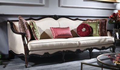 Casa Padrino Luxus Barock Sofa Creme / Braun 260 x 90 x H. 95 cm - Wohnzimmer Sofa im
