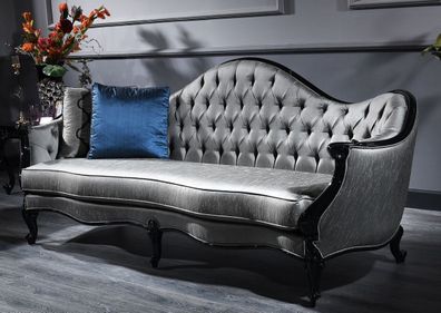 Casa Padrino Luxus Barock Sofa Silber / Schwarz 250 x 92 x H. 103 cm - Prunkvolles Wo