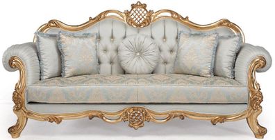 Casa Padrino Luxus Barock Wohnzimmer Sofa mit dekorativen Kissen Hellblau / Türkis /