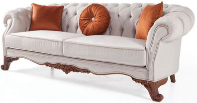 Casa Padrino Luxus Barock Wohnzimmer Sofa mit Kissen Hellgrau / Braun 240 x 102 x H.