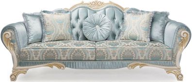 Casa Padrino Luxus Barock Sofa mit dekorativen Kissen Türkis / Creme / Gold 234 x 87