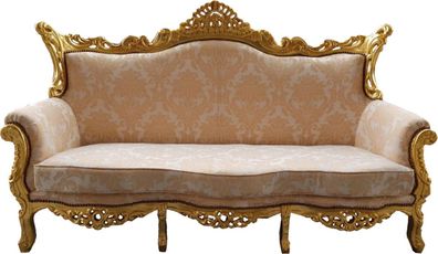 Casa Padrino Barock 3er Sofa Creme Muster / Gold - Wohnzimmer Möbel Lounge Couch