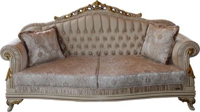 Casa Padrino Luxus Barock 3er Sofa Beige / Creme/ Elfenbein / Gold - Sitzbank Möbel -