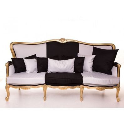 Casa Padrino Luxus Barock Sofa Schwarz / Weiß / Gold 210 cm - Sitzbank Möbel - Luxury