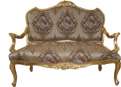 Casa Padrino Barock Sofa Creme Muster / Gold - italienischer Stil - Barock Möbel - pr